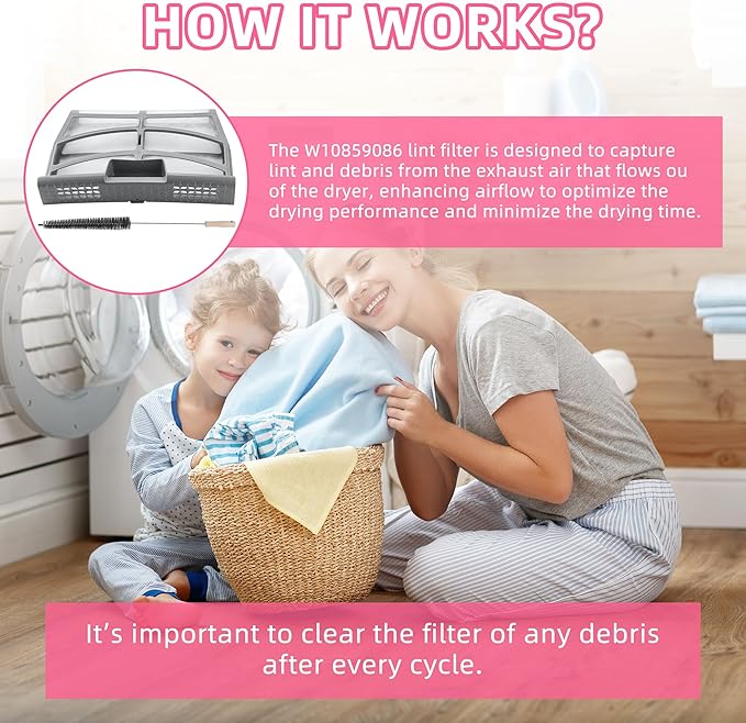 AMI PARTS W10859086 Dryer Lint Screen Filter Replacement Fit for Whirl pool Maytag Dryer Lint Filter with Dryer Lint Brush Replaces 4378144, W10608811, W10701353, AP5999318, PS11731421, EAP11731421