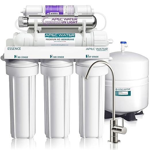 APEC Water System ROES-PHUV75 Essence Series Top Tier Alkaline Mineral pH+ and UV Ultra-Violet Sterilizer 75 GPD 7-Stage Ultra Safe Reverse Osmosis Drinking Water Filter System