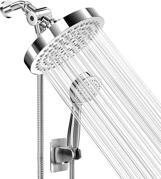 Shower Head With Handheld Combo, 6 Inch High Pressure Rainfall Showerhead With Hand Held 70 Inch Hose for Bath - Adjustable Swivel Shower Head Spray Anti-leak Nozzles - Universal Fit