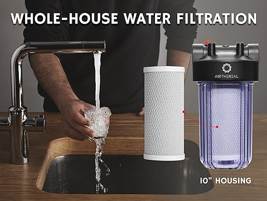Airthereal Whole House Water Filter Housing, 10" x 4.5" Sediment Carbon Cartridge Universal Housing, Pre-Filtration System for Well and City Water with 1" NPT Port and Include 1-Pack CTO Filter
