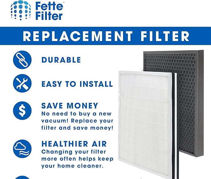 Fette Filter - FLT9200 Air Purifier Filter H and Carbon Combo Pack Compatible with FLT9200 for AC9200 AC9200WCA Air Purifier 1 True HEPA & 1 Carbon Filter Included.