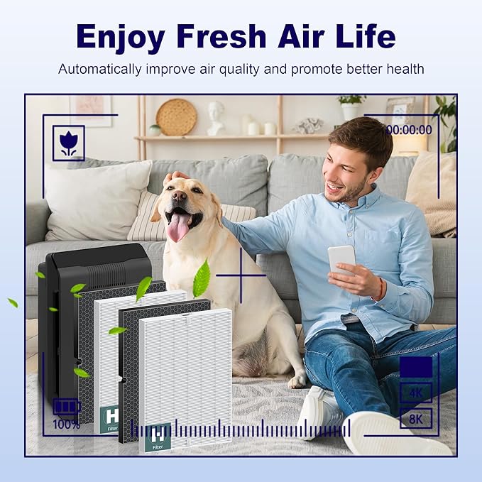 116130 Replacement Filter H for Winix 5500-2 AM80 Plasmawave Air Purifier, True HEPA Filter and Activated Carbon Filter Combo Pack, 4 Set