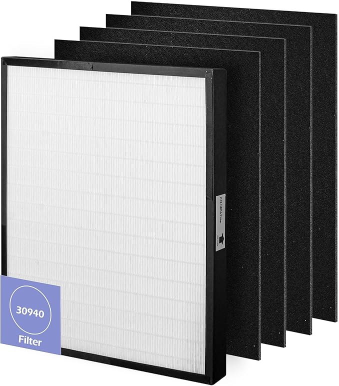 30940 Replacement Filter Compatible with Hunter Air Purifier, fits 30210 30214 30215 30216 30225 30244 30245 30260 30398 30400 30401 30402 30525 36260 36395 37225, 1 HEPA Filter + 4 Prefilter