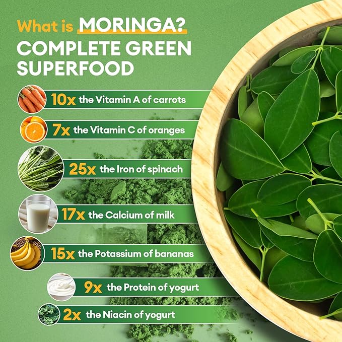 Moringa Turmeric Capsules, Femmetra 10-in-1 Moringa Leaf Complex, Energy, Skin, Immune & Gut Health Superfood, Rich in Antioxidants, Vitamins & Amino Acids with EGCG Grape Ginger Basil Extract, 60 Day