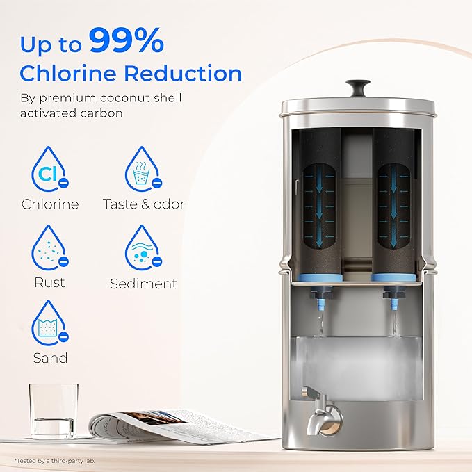 [Alkaline] Waterdrop Gravity-fed Water Filter System, Increase PH, Reduces Lead and up to 99% of Chlorine, with 2 Black Carbon Filters and Metal Spigot, King Tank Series, 2.25G