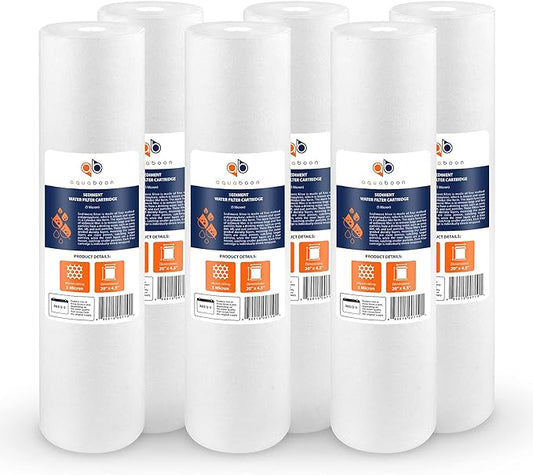 Aquaboon 5 Micron 20 x 4.5 Whole House Sediment Filter Cartridge 20 inch Water Filter Replacement Compatible with DGD-5005-20, FP25B, AP810-2, 6-Pack