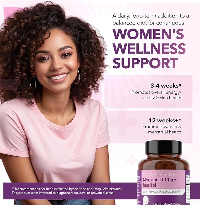 Intimate Rose Myo-Inositol & D-Chiro Inositol Supplement for Women - Hormone Balance & Ovarian Support for Women - Ideal 40:1 Ratio, Vitamin D3 + Ashwagandha