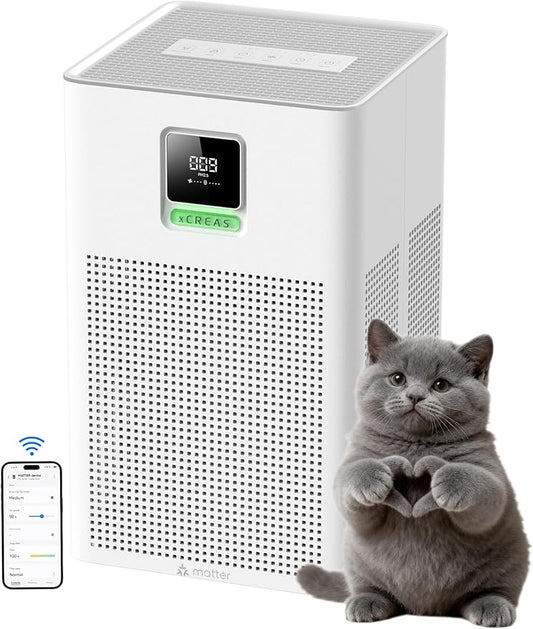 Smart Air Purifier Matter Compatible with Alexa Google Apple, Air Purifier for Bedroom, 1937 ft²/hr Corverage, Washable Pre-Filter, Aroma Essential Oil Drawer, PM2.5 Sensor, Quiet Eco Mode