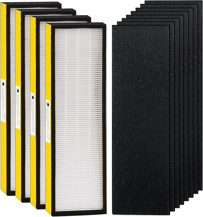 FLT4825 HEPA Filter B Compatible with Air Purifier AC4825 AC4825E AC4300 AC4800 AC4900 AC4850 by Techecook - 4 x True H13 HEPA Filters, 8 x Activated Carbon Pre-Filter