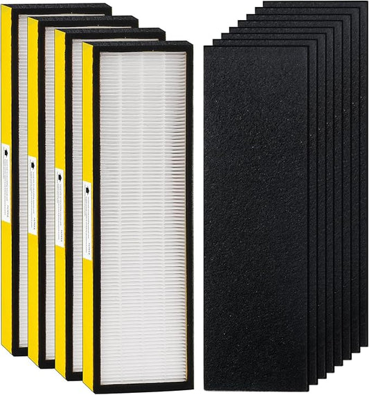 FLT4825 HEPA Filter B Compatible with Air Purifier AC4825 AC4825E AC4300 AC4800 AC4900 AC4850 by Techecook - 4 x True H13 HEPA Filters, 8 x Activated Carbon Pre-Filter