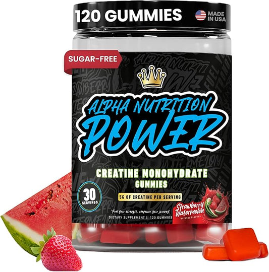 Creatine Monohydrate Gummies 5g for Men & Women, Supplement for Muscle Growth, Energy & Strength, Creatine Gomitas, Sugar-Free Strawberry-Watermelon, Pre-Workout Gummies, 120 ct