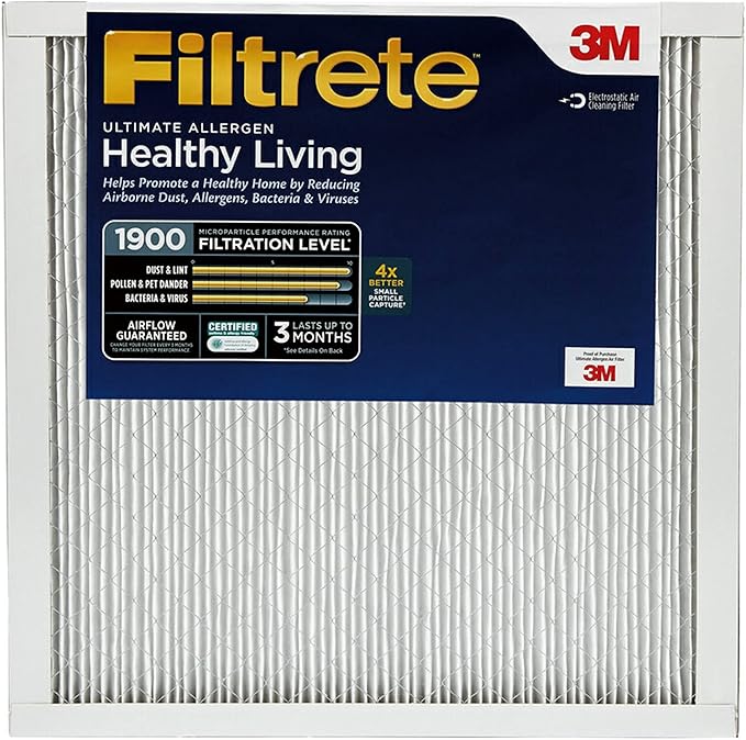 Filtrete 14x14x1 AC Furnace Air Filter, MERV 13, MPR 1900, Premium Allergen, Bacteria&Virus Filter, 3-Month Pleated 1-Inch Electrostatic Air Cleaning Filter, 2-Pack (Actual Size 13.781x13.813x0.84 in)