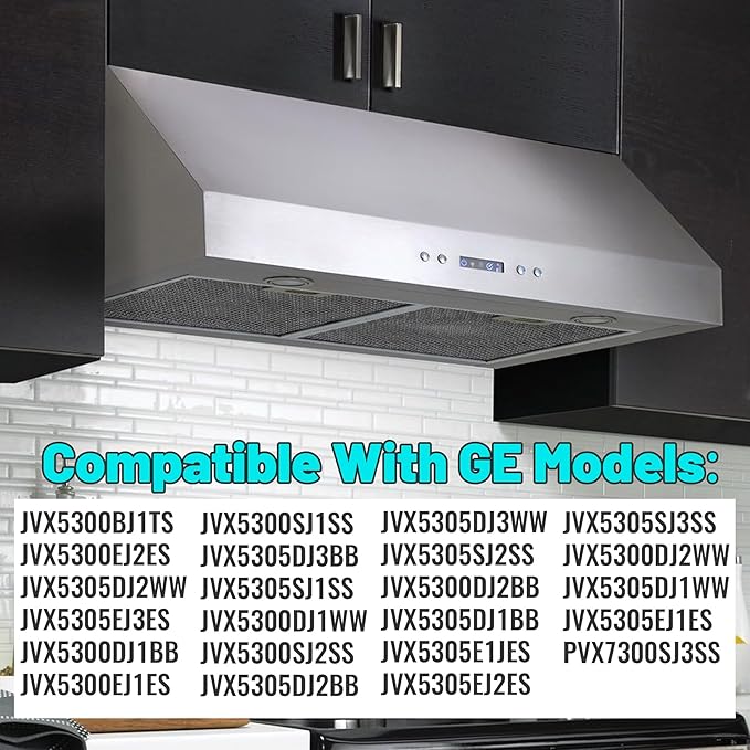 2 PCS WB02X27207 Range Vent Hood Grease Filter Replacement for GE Model JVX5300BJ1TS JVX5300EJ2ES JVX5305DJ2WW, Replaces 4463981 AP6039217 PS11771771 EAP11771771, 13.75"L × 13.75"W × 0.35"Th