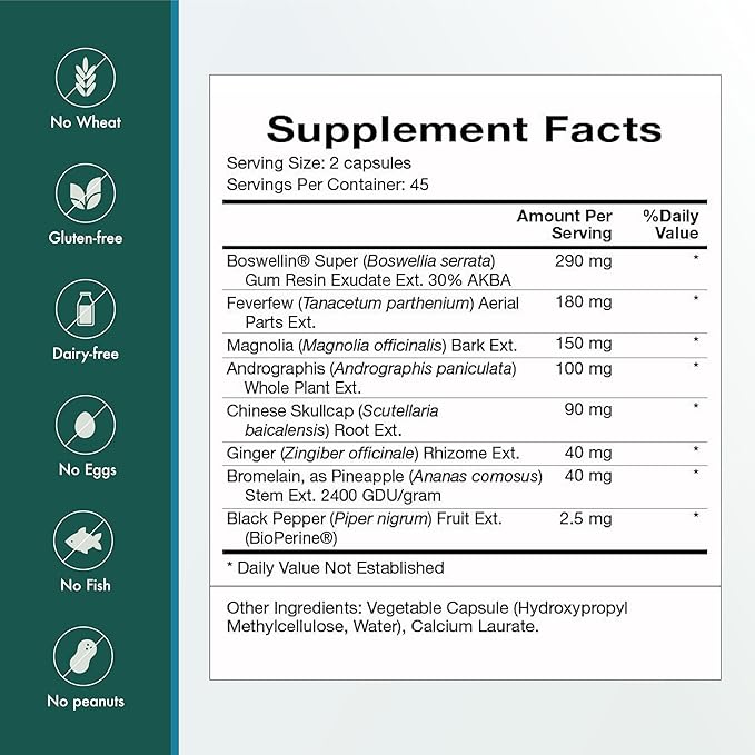 Natura Health Products InflamAway Supplement - Modulate a Healthy Inflammatory Response - Featuring Boswellia Serrata, Bromelain, Ginger, Black Pepper (BioPerine) and Chinese Skullcap (90 Capsules)