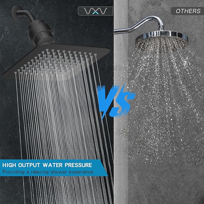 10'' High Pressure Filtered Shower Head Combo 20 Stage Shower Filter for Hard Water, Removes Chlorine & Harmful Substances (Matte Black)