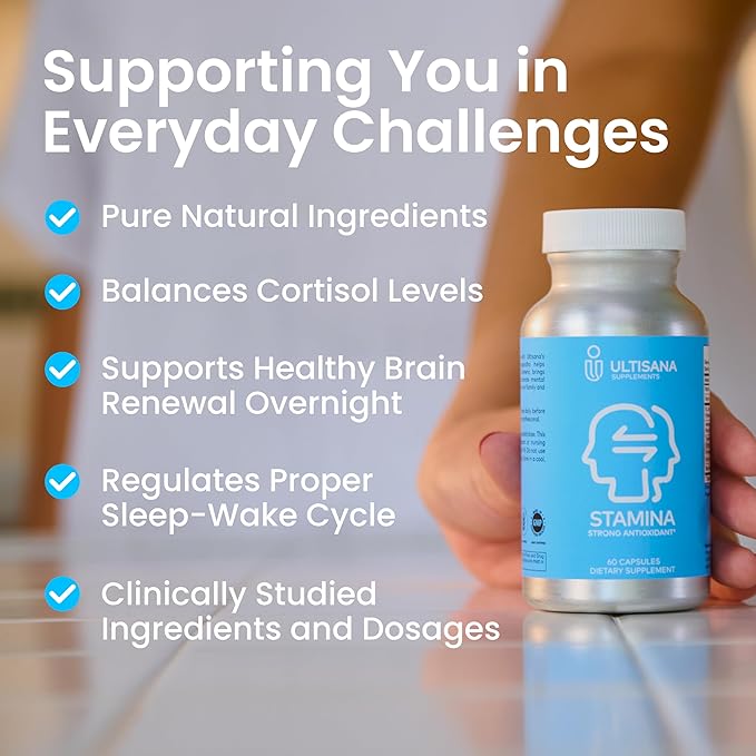 Stamina Antioxidant & Stress Relief Supplement | for Enhanced Mood, Boost Energy, Immune & Sleep Support | Vitamin B12 & B6, Ashwagandha, Turmeric, 5-HTP & More | Non-GMO, 60 Capsules