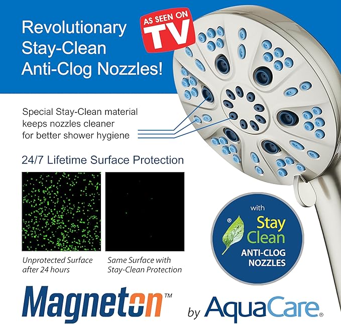 AquaCare Magneton High-Pressure 48-mode Luxury 3-way Combo System with Magnetic Guidance Docking, Giant Rain & Handheld Shower Head, Hygienic Jets and 6 ft. Stainless Steel Hose, Satin Nickel