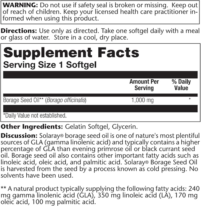 SOLARAY Borage Oil Seed, Softgel (Btl-Plastic) 240mg 50ct