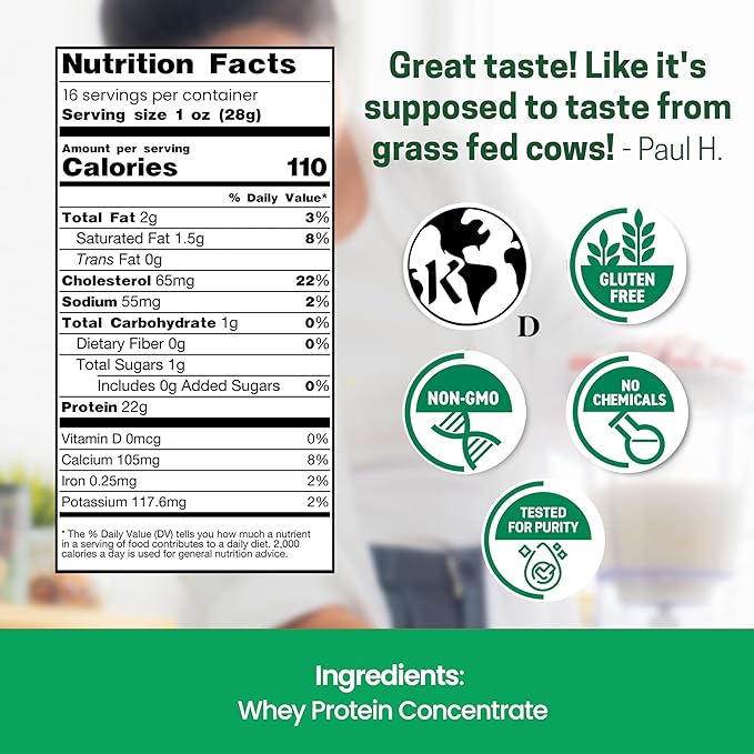 Z Natural Foods Grass-Fed Whey Protein Concentrate - Clean Whey Protein Powder from New Zealand - Cold Processed Pure Whey Protein with Essential Amino Acids for Nutrition & Fitness, Unflavored, 1 lb