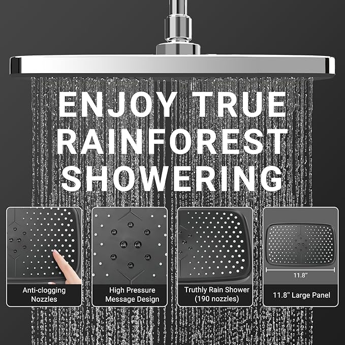 High Pressure Rain Shower Head with Handheld Spray Combo,10 Sprays Handheld Shower Head, Detachable Shower head Built-in Magnetic Docking and Power Jets (Chrome)
