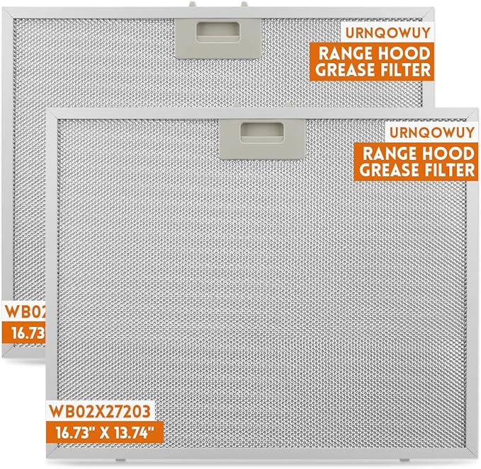 2 Pcs WB02X27203 Range Hood Grease Filter Replacement Fit for GE JVX5360DJ1BB JVX5360DJ1WW JVX5360SJ1SS JVX5365SJ1SS JVX5365SJ2SS Size 16-3/4 x 13-3/4 Inches