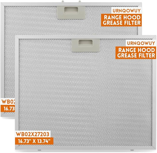2 Pcs WB02X27203 Range Hood Grease Filter Replacement Fit for GE JVX5360DJ1BB JVX5360DJ1WW JVX5360SJ1SS JVX5365SJ1SS JVX5365SJ2SS Size 16-3/4 x 13-3/4 Inches