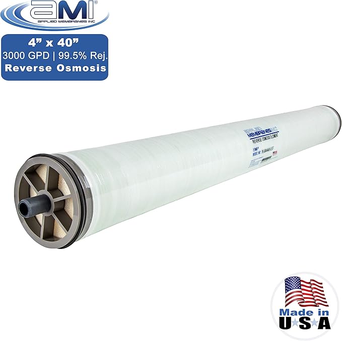 4x40 Reverse Osmosis Membrane Element for Tap or Brackish Water | High Flow 3,000 GPD at 225 psi | 99.5% Rejection | Replacement Commercial RO Membrane | Applied Membranes USA M-B4040AHF