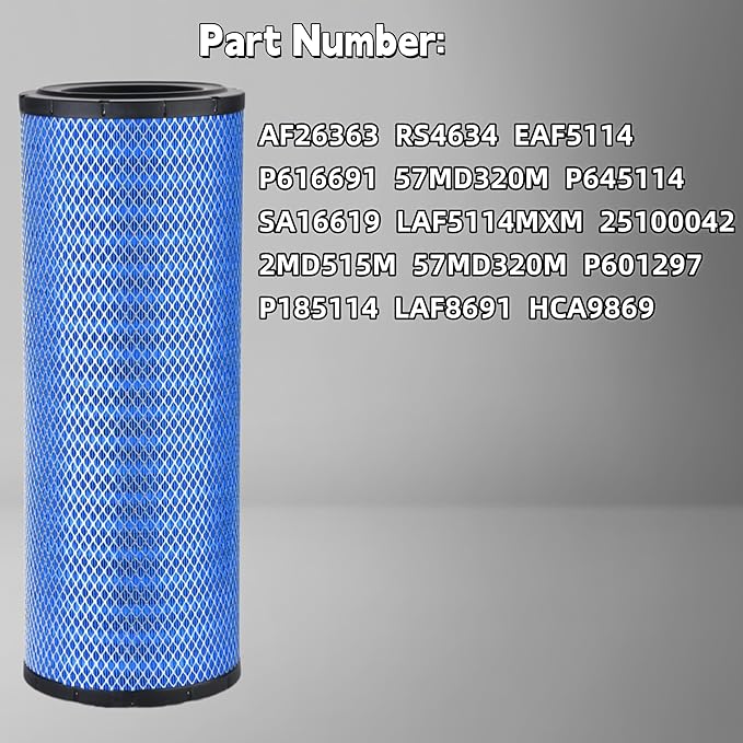 25100042 Air Filter (blue) Compatible with Mack MP7 MP8 ASET ENGINE CUMMINS ISX Replaces AF26363 RS4634 EAF5114 P616691 57MD320M
