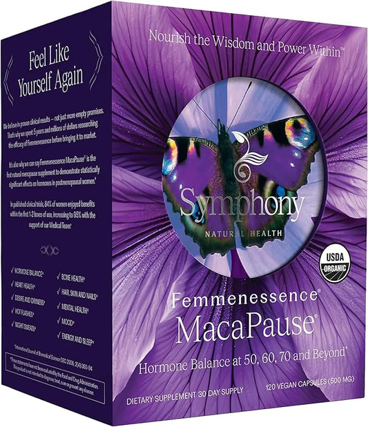 Femmenessence® MacaPause® – Clinically Proven Postmenopausal Supplement for Natural Hormone Balance, Menopause Symptom Relief, Bone & Heart Health, Without Added Hormones (120 capsules, 30 Day Supply)
