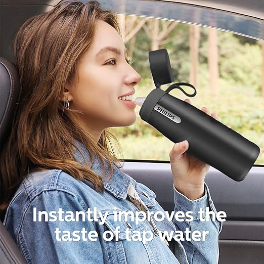 PHILIPS Water Bottle with Filter, Filter Water Bottle Stainless Steel with GoZero Everyday BPA-Free Tap Water Filter, Water Filter Bottle Keep Drink Cold 24 Hours, 3 Filters for 120 gal / 6 Months