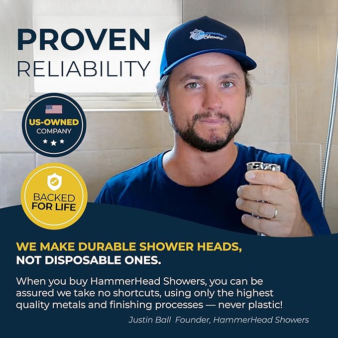 HammerHead Showers Solid Metal 3-Spray Handheld Shower Head with Long Hose and Holder, High Pressure, Wide/Massage/Mist Sprays, Brushed Nickel, 1.75 GPM