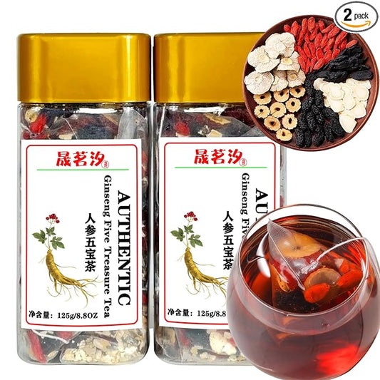 Ginseng Five Treasures Tea Wubao 250g/8.8oz Ginseng Six Treasures Kidney Tea Men’s Maca Herbal Men's Energy Husband Huangjing, Mulberry, Goji berries, Red Jujubes