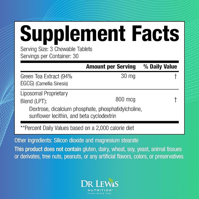 EGCG Green Tea Supplement - Liposomal Decaffeinated Extract for Cognitive, Heart, and Immune Support - Vegan, Gluten-Free, Non-GMO Formula for Optimal Absorption - 90 Tablets