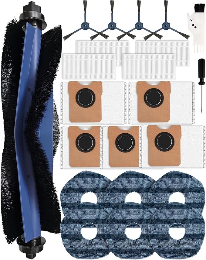 22 Pack Accessories Compatible with Eufy Omni C20 Robotic Vacuum Cleaner Accessory,1 Main Brush, 4 Sweeping Brushes,4 HEPA Filters,5 Dust Bags(Activated Carbon),6 Mop Pads