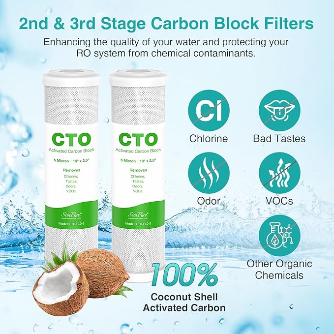 SimPure 1-3 Stage Reverse Osmosis Water Filter Replacement Set, Compatible with APEC Essence & Ultimate Series, 2 Sets Pre-Filter for ROES-50, ROES-PH75, RO-90, RO-PERM & Most 10" Water Filter Systems