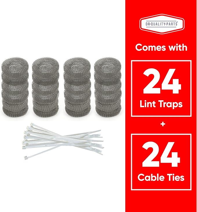 Washing Machine Lint Trap – Stainless Steel Hose Filter, Mesh Drain Catcher, Washer Sock Lint Remover, Rust-Free Snare Laundry Filter with Nylon Cable Ties, 29cmx6.5cm – 24-Pack