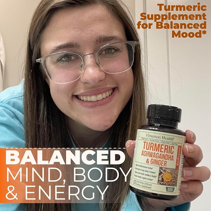 Turmeric Curcumin Ashwagandha Supplements - Turmeric Supplement & Curcumin with Black Pepper (95% Curcuminoids), Organic Tumeric and Ginger for Max Joint Support, Healthy Energy & Mood. 60 Capsules