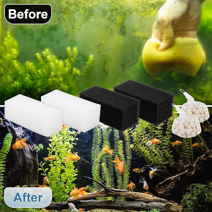 3-Stage Filtration Replacement for Fluval AquaClear 110/500 Filter Media Kit with Ceramic Media, Carbon, Foam, Filter Media Kit for 60-110 Gallon Fish Tank Aquariums - 2 Sets