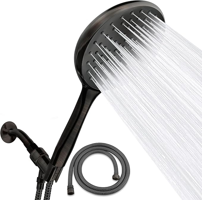 SparkPod Oil Rubbed Bronze 6-Inch High Pressure Handheld Shower Head with 6ft Hose and Adjustable Bracket - Luxury Showerheads - 1-Min Installation
