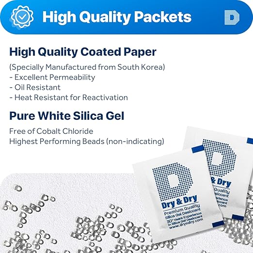 [95 Packs] 3 Gram "Dry & Dry" Premium Pure & Safe Silica Gel Packets Desiccant Dehumidifiers - Rechargeable Paper(FDA Compliant)