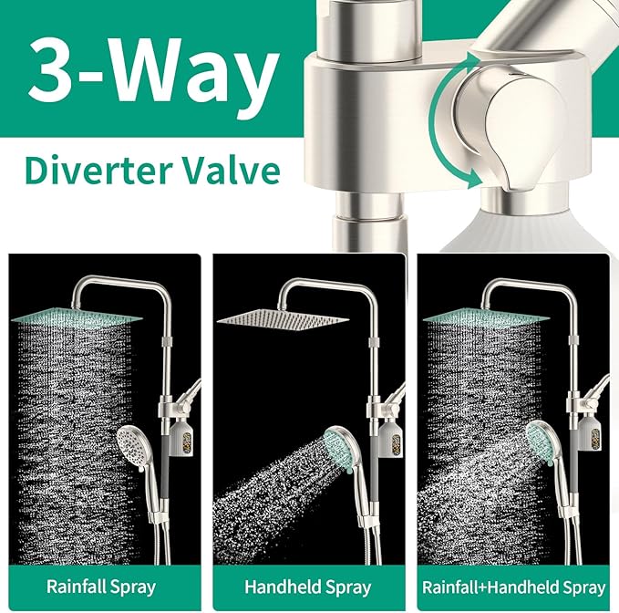 10" Filtered Rain Shower Head with Handheld Spray Combo, High Pressure Shower Head and Handle Set with Filter, Dual Shower Head with Extra Long Hose and Adjustable Arm (Brushed Nickel)