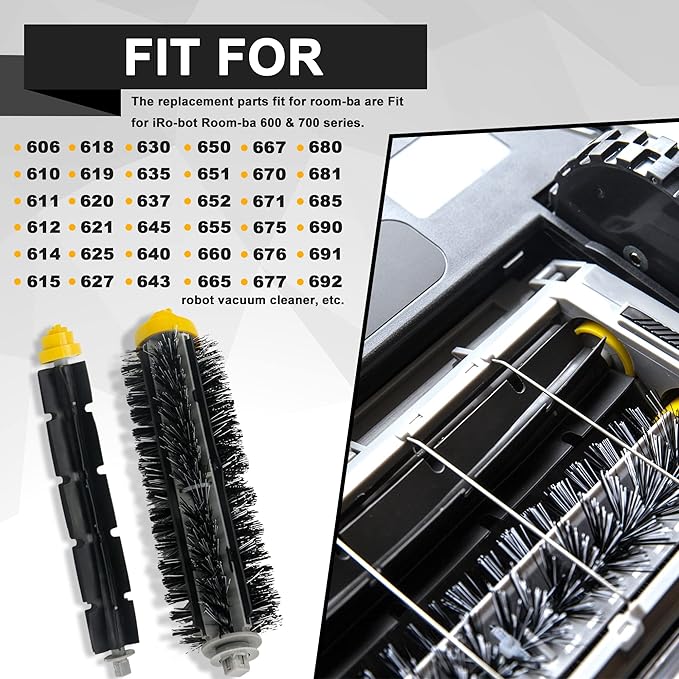 Replacement Brushes Fit for i-Robot Room-ba 600 & 700 Series 614 630 635 640 645 650 660 675 680 690 695 760 770 780 Robot Vacuum Cleaner Includes 3 Sets Bristle & Flexible Beater Brush Kit