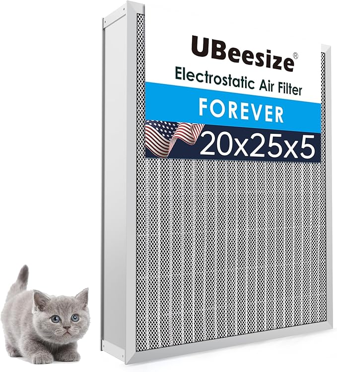UBeesize 20x25x5 Reusable Air Filter HVAC AC Furnace Filter,Washable, Lasts a Lifetime,Permanent Filter,For Lennox (X6673), Honeywell (FC100A1037),Carrier,and More(Actual Size:19.88x24.72x4.33Inch)