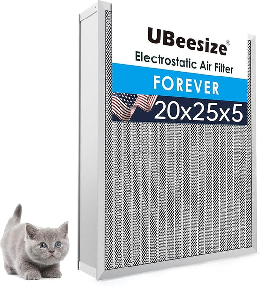UBeesize 20x25x5 Reusable Air Filter HVAC AC Furnace Filter,Washable, Lasts a Lifetime,Permanent Filter,For Lennox (X6673), Honeywell (FC100A1037),Carrier,and More(Actual Size:19.88x24.72x4.33Inch)