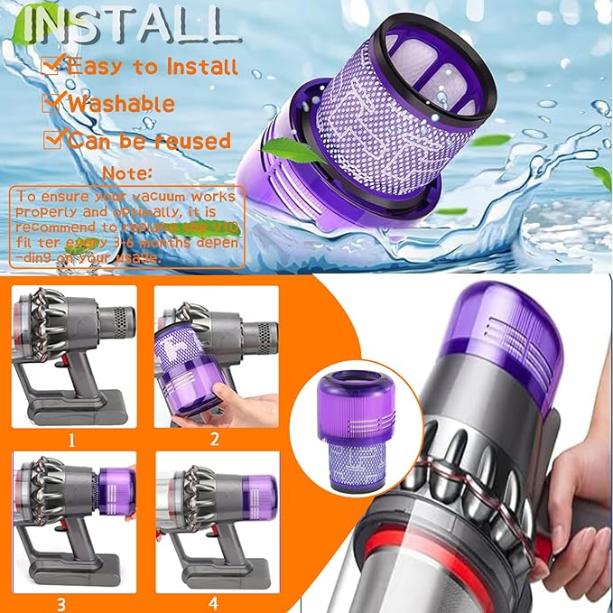 2 Pack V11 Vacuum Filters Replacement for Dy son V11 Animal, V11 Torque Drive,V11 Extra, V15 Detect V15s Detect Cordless Vacuum Cleaner Filter, Compare to Part 970013-02