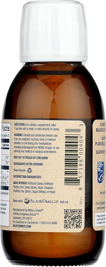 Wiley’s Finest Wild Alaskan Fish Oil Peak Omega-3 Liquid Supplement - 2300mg EPA and DHA Omega-3s - Lemon Flavor - 4.23 Oz (25 Servings)