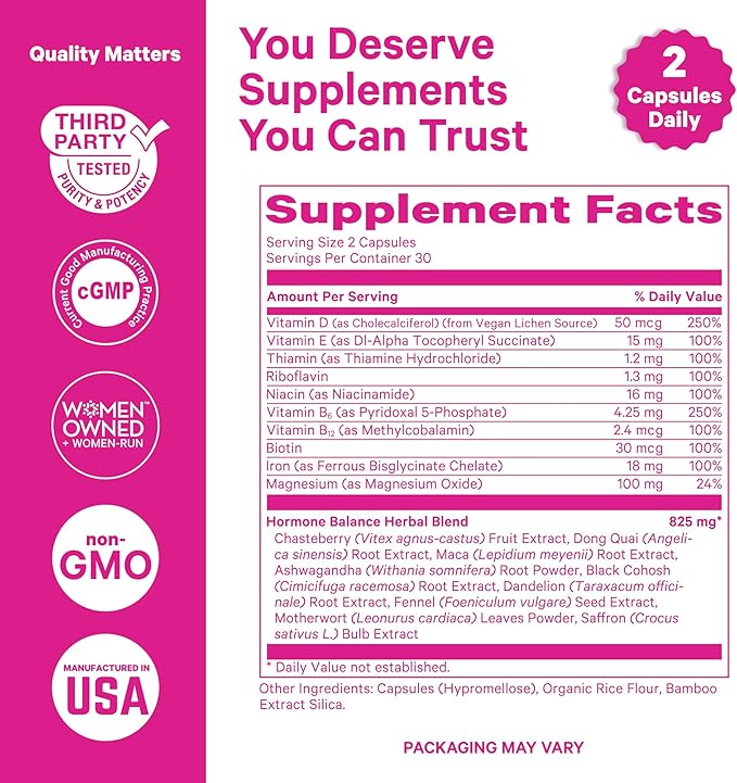 Pink Stork Hormone Balance Multivitamin - 18-in-1 Daily Vitamin with Adrenal and Cortisol Support - Mood, Stress, Energy Support - Perimenopause, PMS and Period Relief - Vitex + B-Complex + Saffron