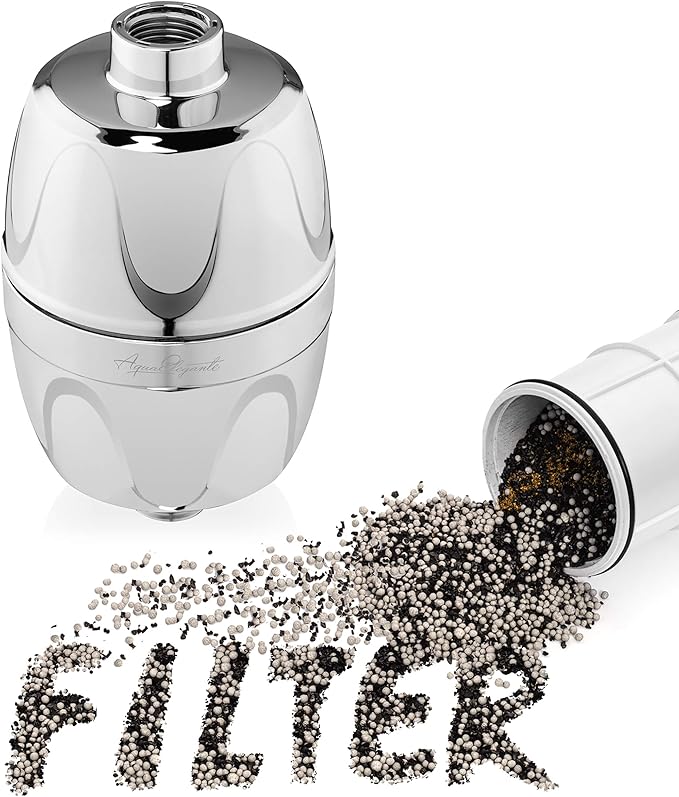 Aqua Elegante Shower Water Filter For Showerhead - Universal Shower Head Filters To Remove Chlorine & Hard Minerals - Bath Purifier And Filtered Softener System Best With Activated Charcoal - Chrome
