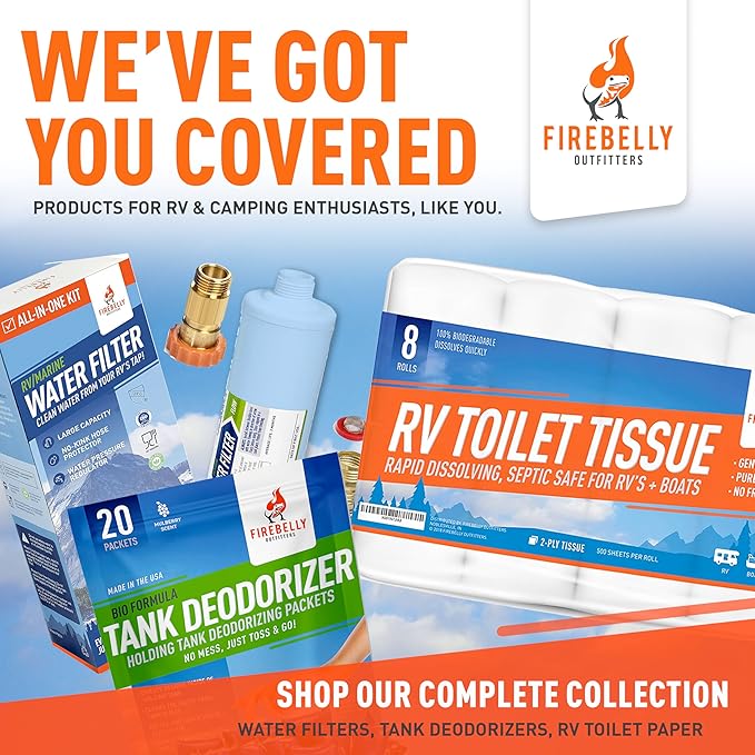 Firebelly Outfitter RV Water Filter, Pressure Regulator Kit - RV Essentials, Camper Accessories for Inside/Outside - Camping Must Haves - Inline Fresh Drinking Hose Filtration System Supplies