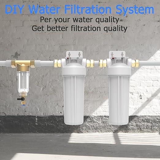 FHW10 Whole House Water Filter Housing, Fit 10"x2.5" Sediment etc Filters for Well and City Water, Pre-Filtration System for Home, 3/4" NPT Port, Pressure Release
